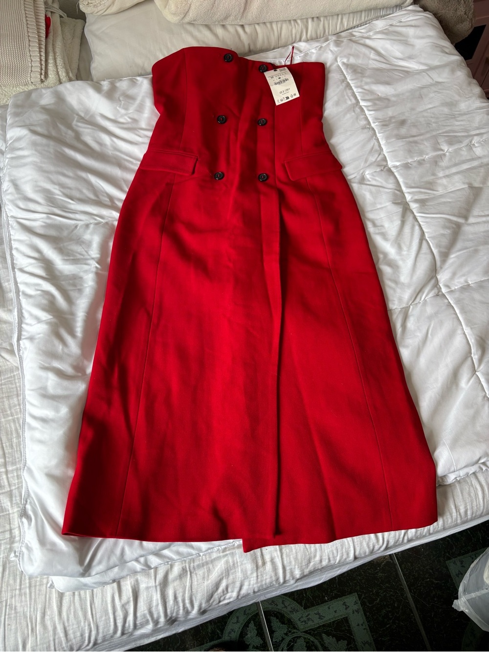 Zara Red Strapless Asymmetrical Midi Dress